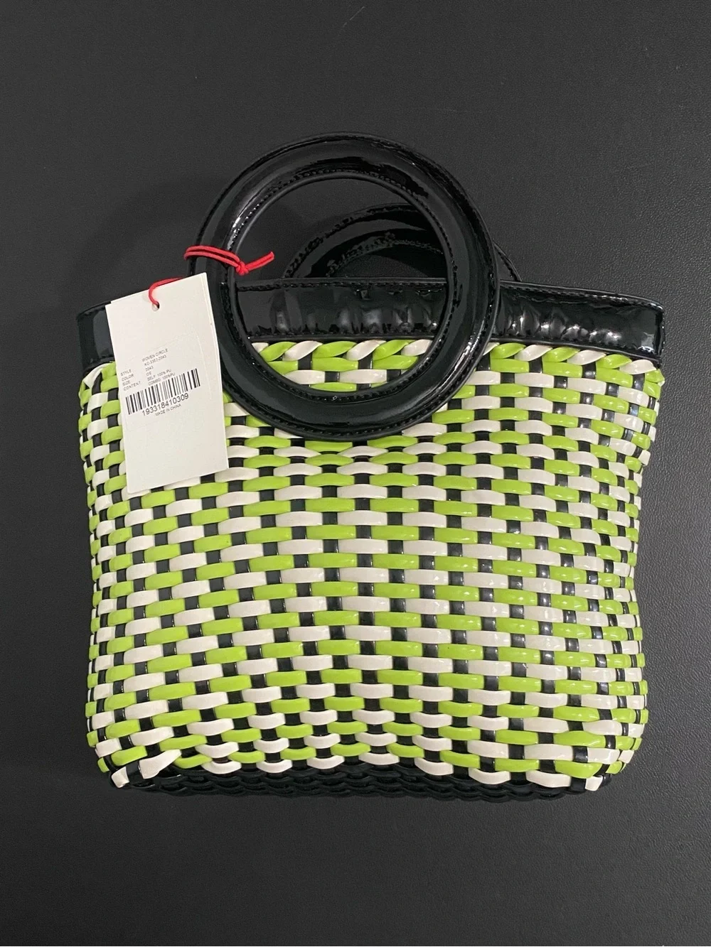 New SOLID & STRIPED REVOLVE Woven Black White Green Handbag Tote